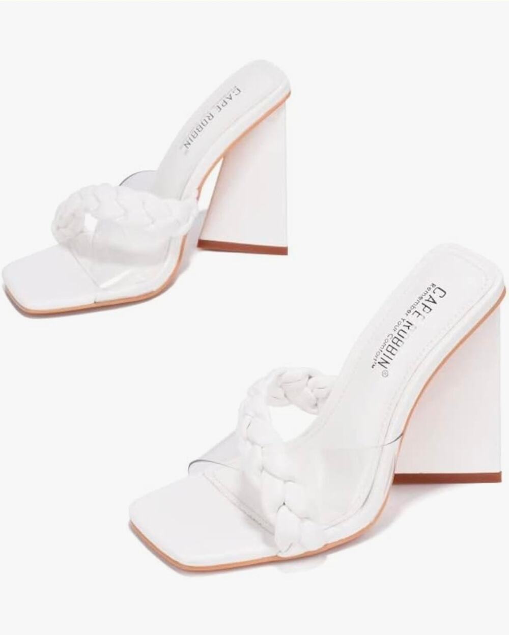 Cape Robbin Castellar Braided Decor Odd-Shaped Block Heel, White, Size 10